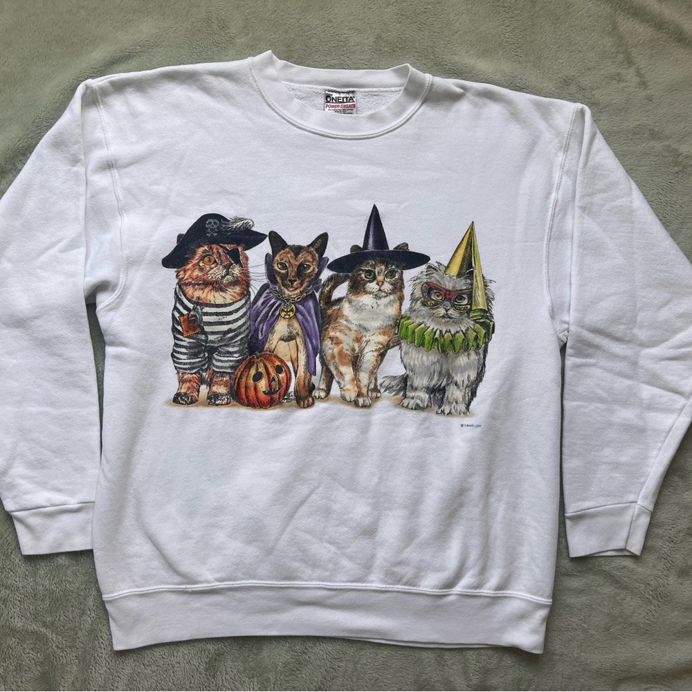 White Halloween Cats Crewneck Sweater